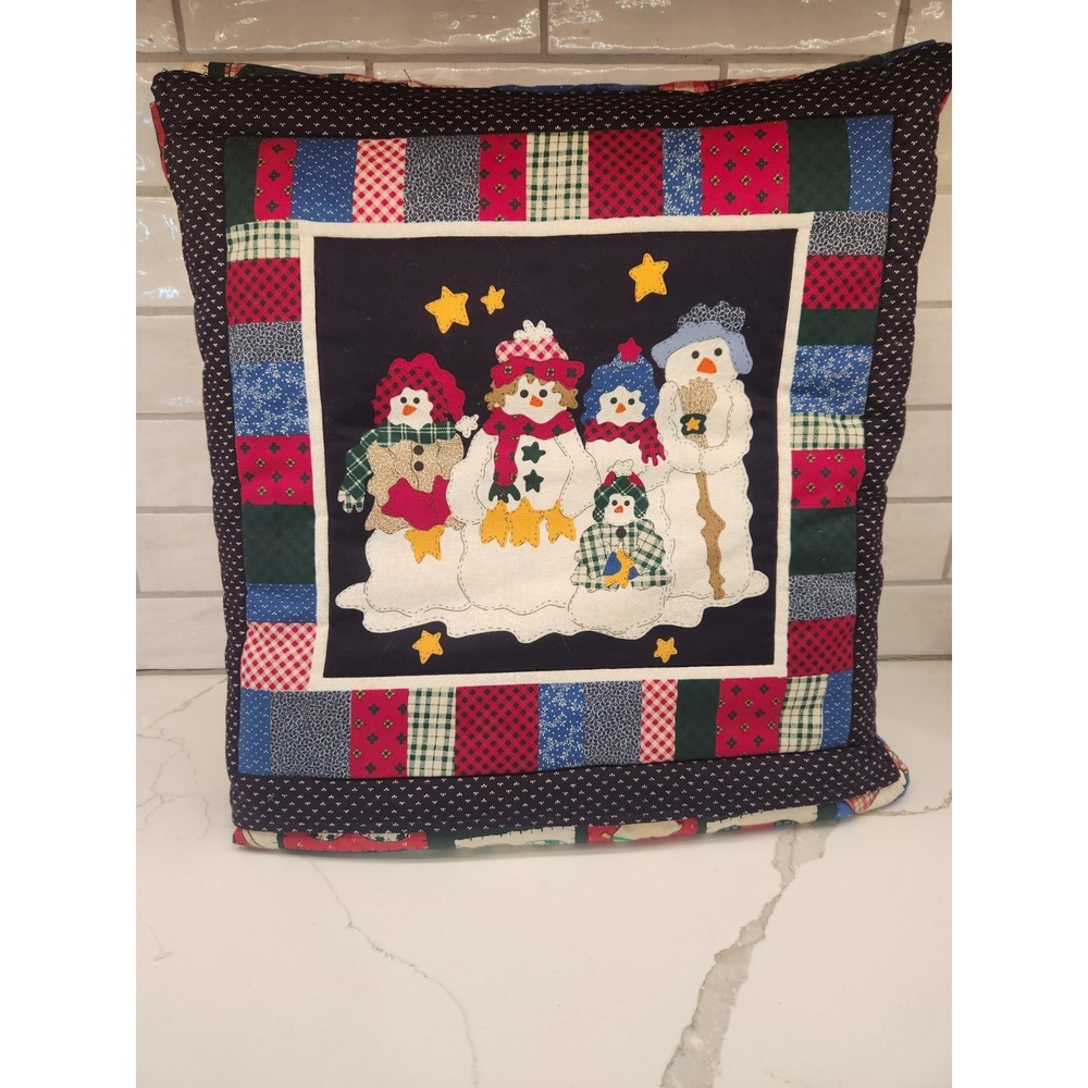 Vtg.‎ Snowman Family Finished Quilt Throw/Pillow Combo Double Sided  Christmas